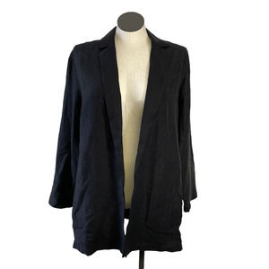 Eileen Fisher Women's Black Notch Collar Open Blazer Jacket Linen Blend L/XL